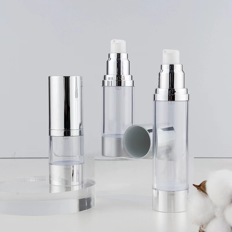 Luxury Skincare Samples - Bright/Matte Silver ขวดสูญญากาศปั๊ม Airless หรูหราแบบพกพาเครื่องสําอางค์โลชั่น Treatment