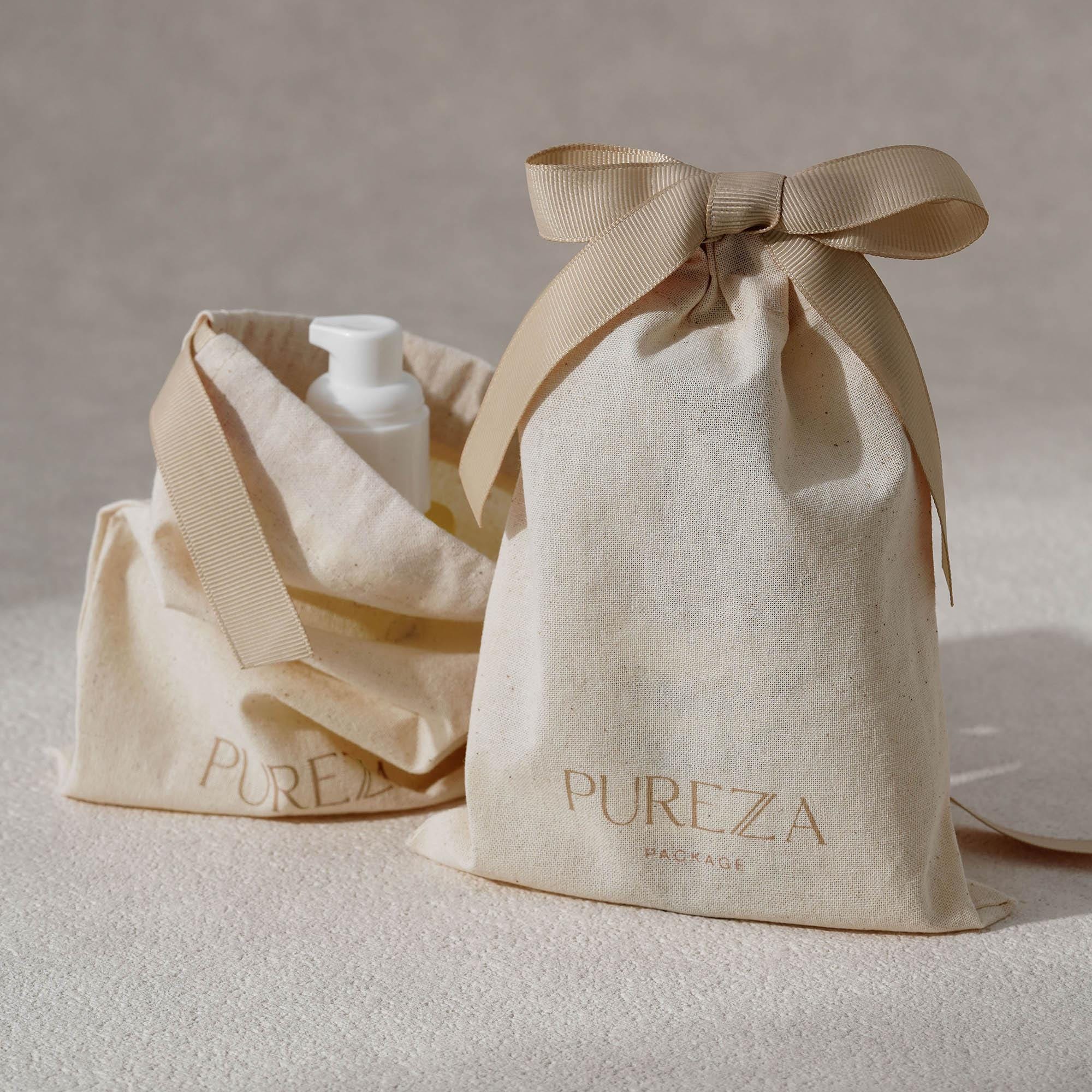 Luxury Skincare Christmas Gifts - ถุงผ้าฝ้ายธรรมชาติแบบปรับแต่งได้ พร้อมเชือกผูก เป็นมิตรกับสิ่งแวดล้อม บรรจุภัณฑ์ของขวัญสุดหรู สำหรับผลิตภัณฑ์ดูแลผิว ของชำร่วยงานแต่งงาน