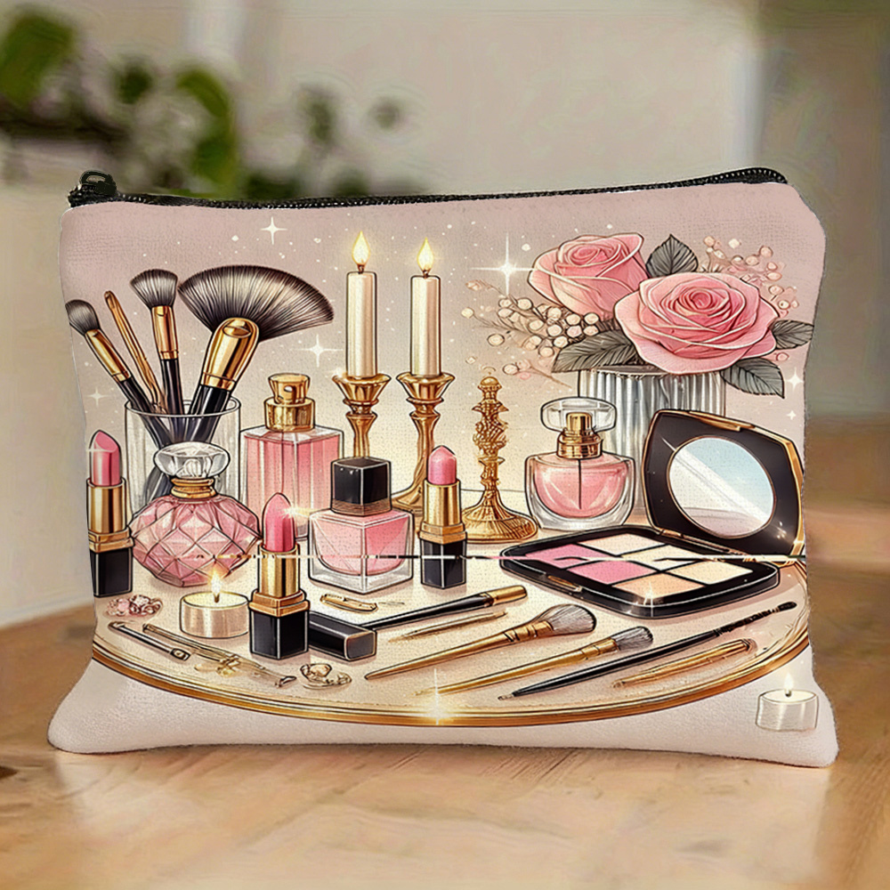 Luxury Skincare Products - กระเป๋าเครื่องสำอางลายพิมพ์สไตล์วินเทจสุดหรู 1 ใบ ขนาดใหญ่ จุของได้เยอะ มีซิป